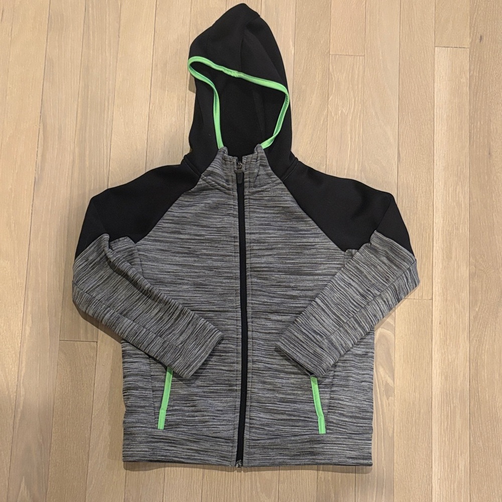 Old Navy Black and Gray Kids Hoodie with Green Accents